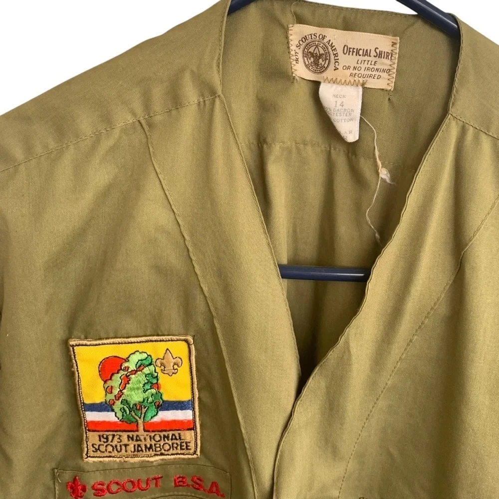 Vintage Boy Scouts Shirt Blue Grass Council Patch 1973 National Scout Jamboree